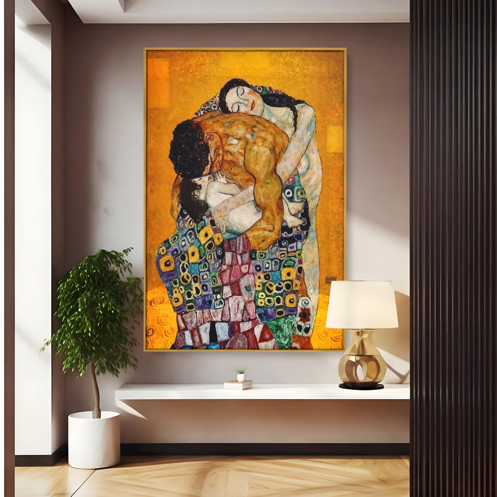 Tablou canvas cu reproducere pictura the family, in rama de aluminiu auriu